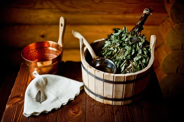 Water treatments in a wooden house. Royalty Free Stock Images