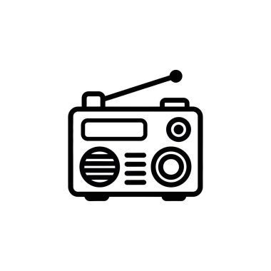 Müzik, haber ve yayın içeriğini resmetmek için ideal bir hoparlör ızgara ve anten içeren modern radyo alıcısı ikonu.