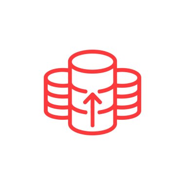 Verimli bilgi aktarım uygulamaları için bir sunucu veritabanı sistemine veri gönderen modern kırmızı ana hat simgesi