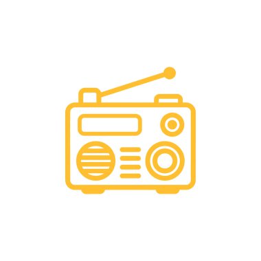 Yayın yapmak ve müzik dinlemek için antenli sarı hatlı radyo alıcısı simgesi