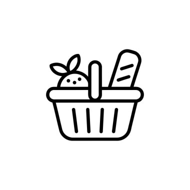 Alış veriş sepetinin beyaz arka planda siyah ana hatlı simgesi