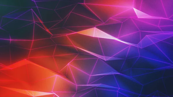 Parlak çizgileri olan bir gradyan arkaplan üzerinde pleksus yapısı ile parlayan renkli bir dalganın 3 boyutlu görüntüsü. 