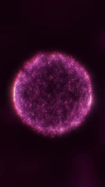 Mor ve pembe bir ışık küresi karanlık bir arkaplanda titreşiyor. Telefonlar için dikey duvar kağıtları.