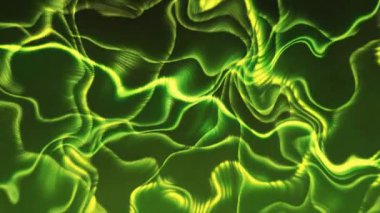 Parlak yeşil çizgiler koyu bir yüzeyde dalgalanır. Soyut, organik bir desen ortaya çıkar..