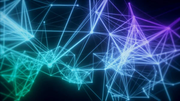 Parlak neon çizgilerdeki soyut dijital pleksus arkaplanı. 