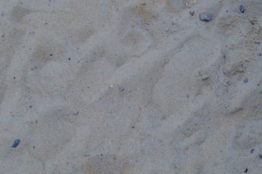 Zemin kattaki yakın plan, kumsal kum dokusunu ve dağınık çakıl taşlarını gösteriyor..