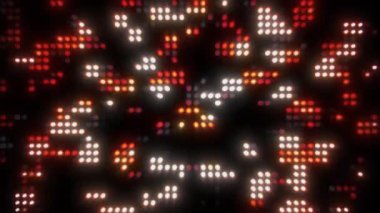 Aydınlatılmış küçük kırmızı noktalar siyah bir yüzey üzerinde renkli, geometrik bir desen oluşturur..