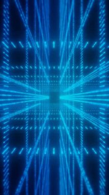 Parlak mavi çizgileri olan bir tasarım arka plan olarak kullanılabilecek bir tünel efekti oluşturur. Dikey hareket grafikleri.