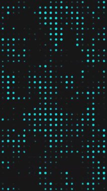 Soyut mavi noktalar hareket ediyor, siyah arkaplanda teknolojik ve dinamik bir model oluşturuyor. Dikey hareket grafikleri.