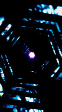 Soyut mavi ışıkları olan karanlık bir tünel sonunda pembe bir yıldıza doğru ilerliyor..