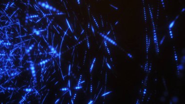 Canlı mavi ışık akıntıları, koyu arkaplanda parlak desenler oluşturur..