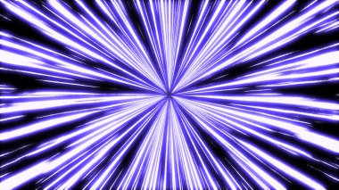 Parlak mor ve beyaz ışık huzmeleri merkezi bir noktadan yayılır ve canlı bir enerji patlaması yaratır..