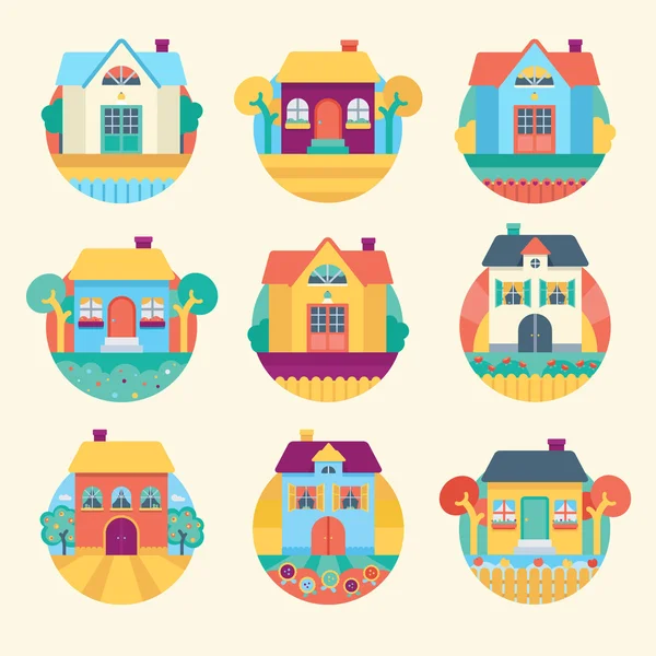 Set of garden houses flat icons — Stock Vector
