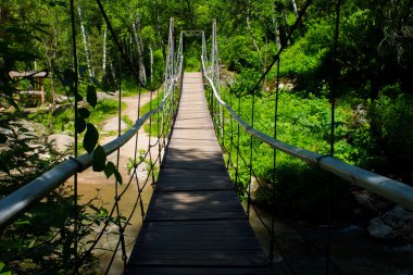 Halat köprü Altay bir dağ nehir üzerinde 