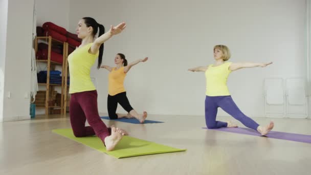 Grupp unga kvinnor tränar youga — Stockvideo
