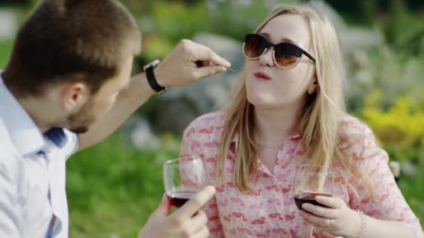 Zwei Liebende auf einem Picknick — Stockvideo