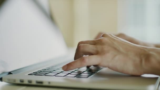 Η γυναίκα δακτυλογραφεί σε ένα φορητό υπολογιστή — Αρχείο Βίντεο