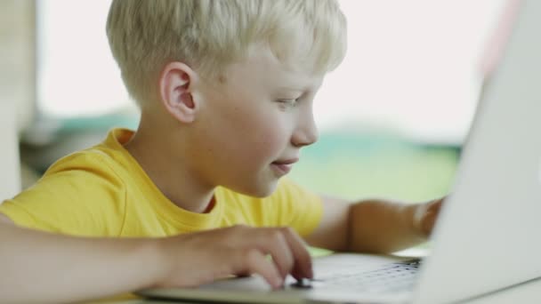 Boy using laptop computer — Stock Video