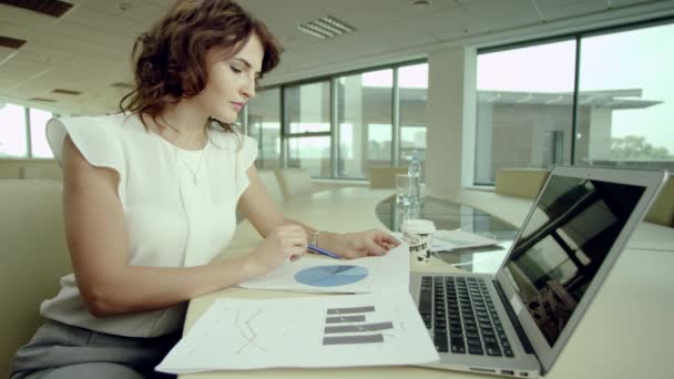 Trabalhando com laptop e papéis — Vídeo de Stock