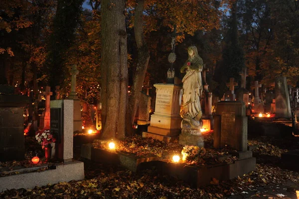 Lvov Ukrajina Listopadu2020 Ukrajinci Zapalují Svíčky Během Paměťové Svíčky Hřbitov — Stock fotografie