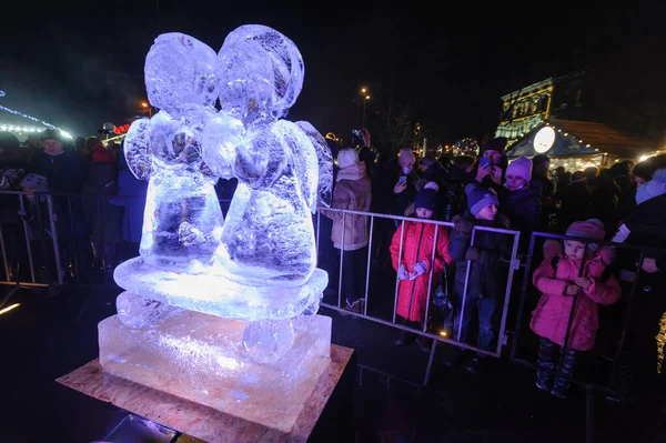 Lviv Ukraine January 2021 Exhibition Ice Sculptures Made Artists Daria — Stock Photo, Image