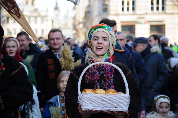 Lviv Ukrajna 2021 Január Ukránok Karácsonyi Dalokat Énekelnek Miközben Bethlehem — Stock Fotó