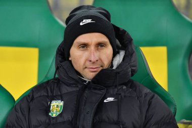 Zhytomyr, Ukrayna 13 Aralık 2025. FC Karpaty Lviv Vladyslav Lupashko, FC Polissya Zhytomyr ve FC Karpaty Lviv arasında oynanan Ukrayna Premier Ligi karşılaşmasında görüldü.