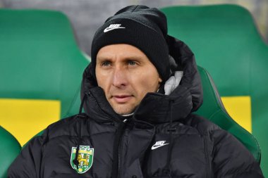 Zhytomyr, Ukrayna 13 Aralık 2025. FC Karpaty Lviv Vladyslav Lupashko, FC Polissya Zhytomyr ve FC Karpaty Lviv arasında oynanan Ukrayna Premier Ligi karşılaşmasında görüldü.