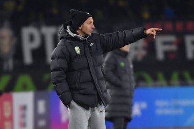 Zhytomyr, Ukrayna 13 Aralık 2025. FC Karpaty Lviv Vladyslav Lupashko, FC Polissya Zhytomyr ve FC Karpaty Lviv arasında oynanan Ukrayna Premier Ligi karşılaşmasında görüldü.