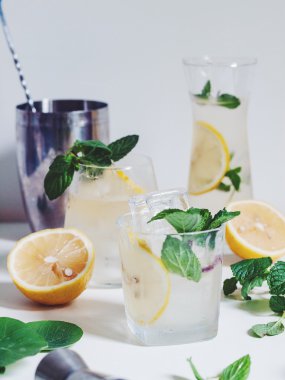 taze limon ve nane alkollü kokteyl 
