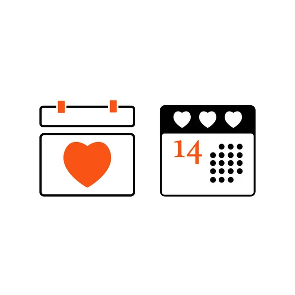 Februar Valentinstag Kalender Mit Herzaufkleber Vektor — Stockvektor