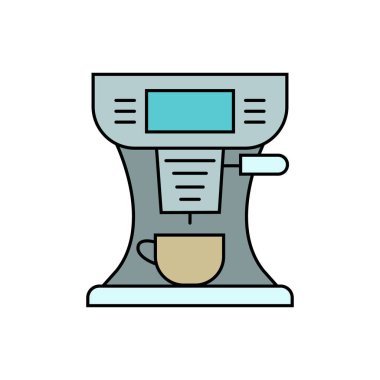 Beyaz arka planda kahve makinesi vektör çizgisi simgesi. Düz sembol