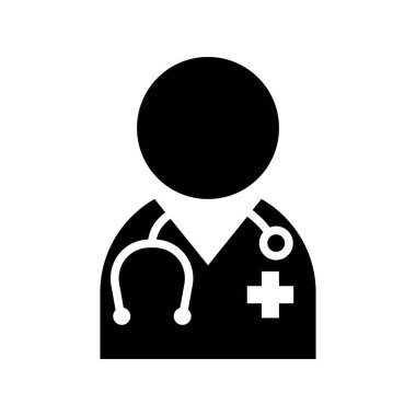 Doktor Simgesi - Stetoskop ve Çapraz Profil Avatar 'ı Glyph Pictogram Vektör illüstrasyonunda Doktor Kişi