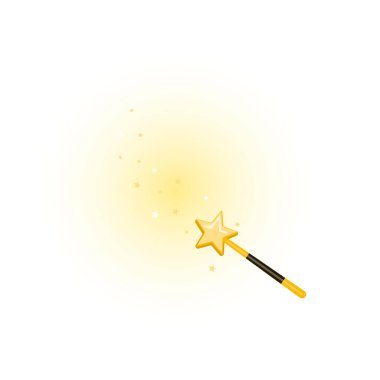 Sihirli bir izi olan dekoratif sihirli değnek. Yıldız şeklinde sihirli aksesuar. Vektör illüstrasyonu