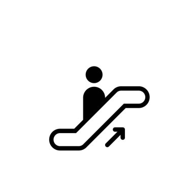 Sembol işareti. Piktogram aşağı yürüyen merdiven. Yürüyen merdiven tabelası. Vektör