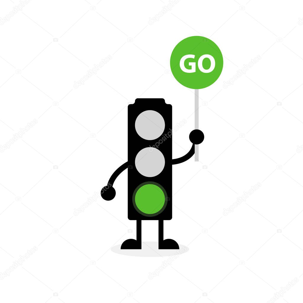 Mascot of traffic lights with hands and feet, with green lights. Vector EPS 10