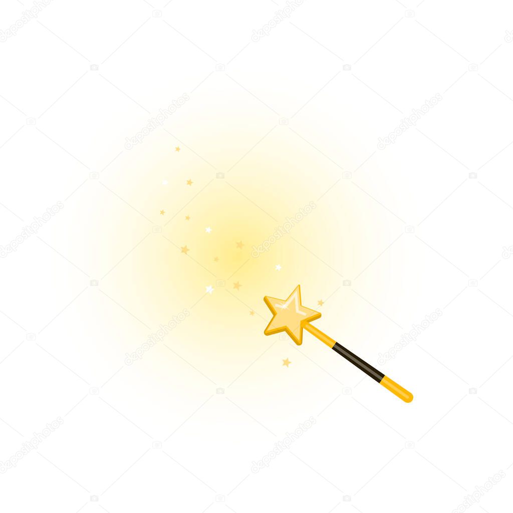 Decorative magic wand with a magic trace. Star shape magic accessory. Vector illustration
