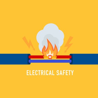 Kablolar yanıyor. Yangın kabloları. Hatalı kablo. Aşırı yüklemeden ateş edin. Elektrik güvenliği kavramı.