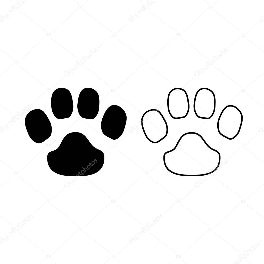 Set of Paw print icon isolated. Dog or cat paw print. Animal track