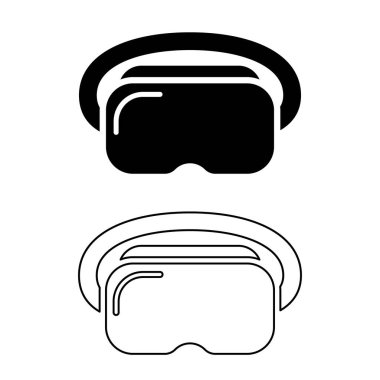 Beyaz zemin üzerinde düz stil VR kulaklık simgesi seti. Stok vektör simgesi
