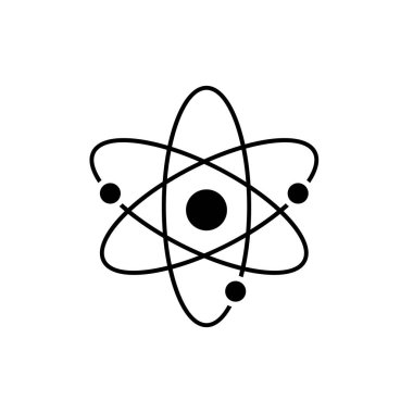 Beyaz arkaplanda düz biçimde bir atom simgesi. Stok vektörü.