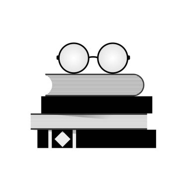 Kitap yığını vektörü, siyah simge. Okul konseptine dönelim.