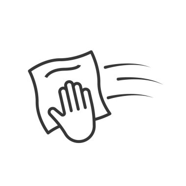 Temizlik bezi çizgisi simgesi. Paçavra sembolüyle sil. Temizlik ekipmanları tabelası