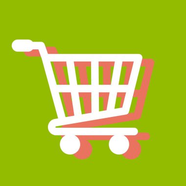 Yeşil arka planda beyaz alışveriş arabası simgesi. Stok vektörü