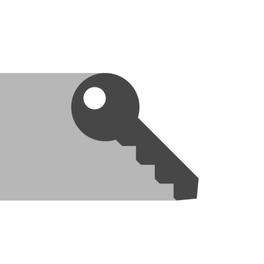 Beyaz arkaplanda izole edilmiş modaya uygun düz biçimdeki anahtar simgesi.