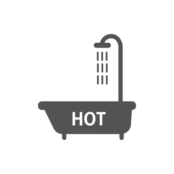 黒いシャワーラインのアイコンが付いている熱い浴槽 ストックイラスト — ストックベクタ