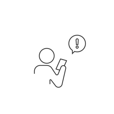 Bir çubuk adam ünlem simgesi simgesi konuşma balonunda yeni bir ileti almak için ep içinde bir uygulama