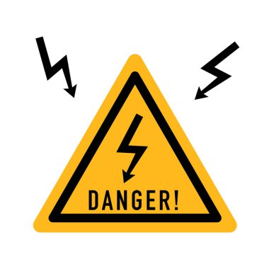 Sarı arkaplanda Yüksek Voltaj Uyarı İşareti, Vektör İllüstrasyonu.