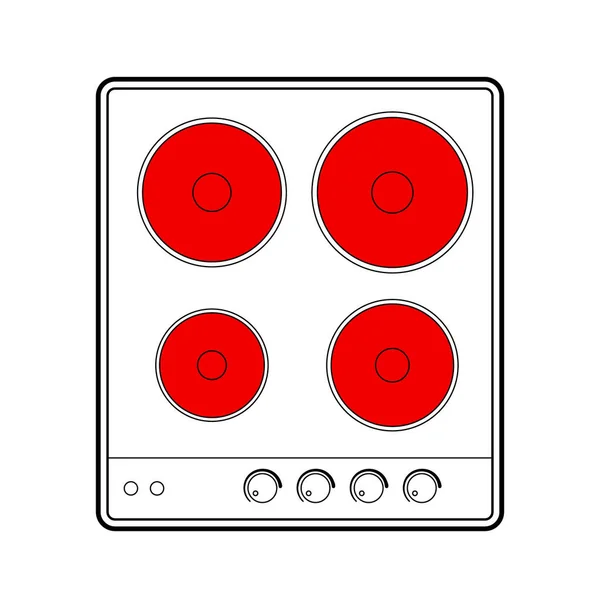 Dessin Contour Une Plaque Cuisson Électrique Allumé Montrant Quatre Plaques — Image vectorielle