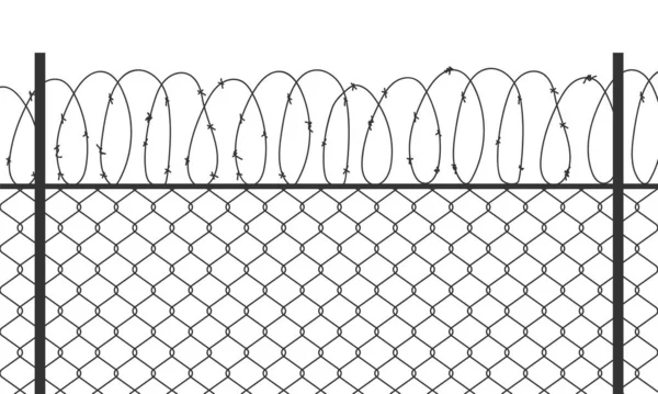 Metal Fence Barbed Wire White Background Stock Vector — Stock Vector